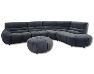 Salon d'angle + pouf Loua gris anthracite