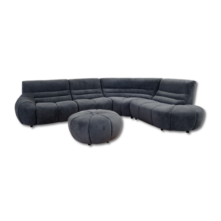 Salon d'angle + pouf Loua gris anthracite