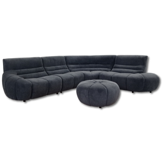 Salon d'angle + pouf Loua gris anthracite