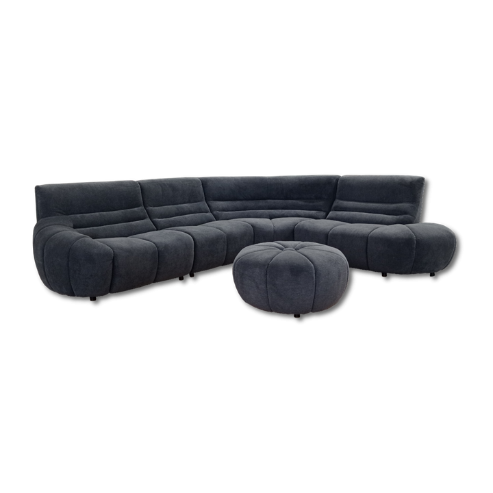 Salon d'angle + pouf Loua gris anthracite