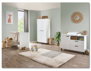 Chambre bébé Evy blanc (armoire + lit + commode)