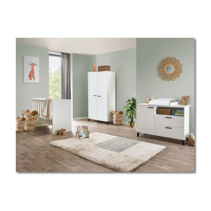 Chambre bébé Evy blanc (armoire + lit + commode)