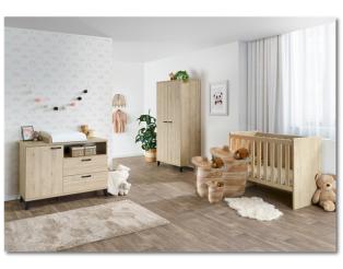 Chambre bébé Evy chêne printemps (armoire + lit + commode)