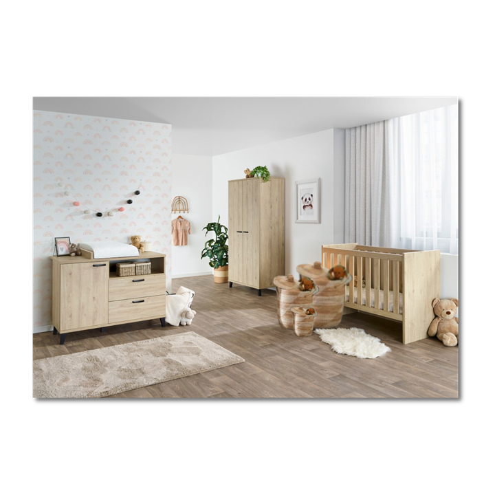 Chambre bébé Evy chêne printemps (armoire + lit + commode)