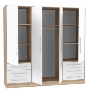 Armoire 4 portes Jupiter blanc/chêne