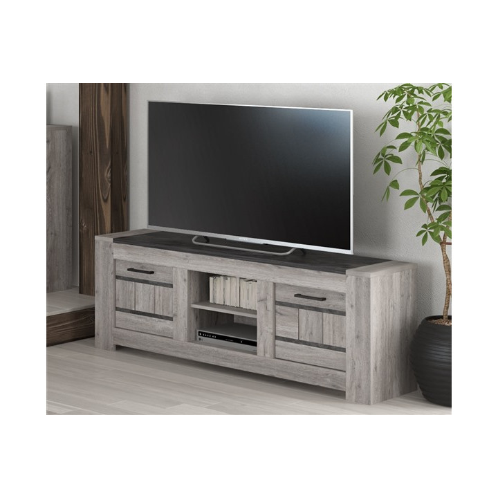 Meuble TV Tom chene gris/marbre