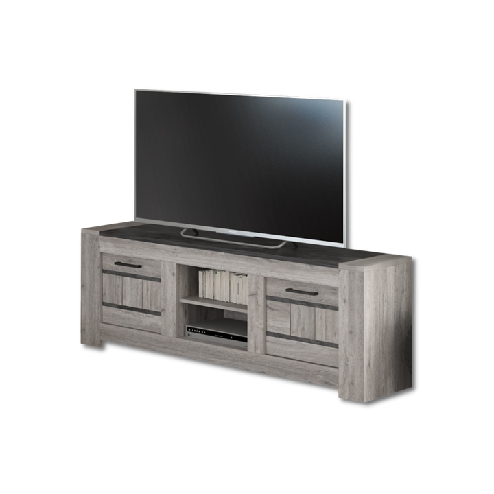 Meuble TV Tom chene gris/marbre