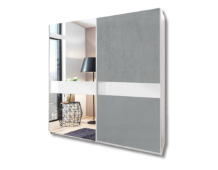 Armoire 2 portes Weimar béton gris clair/verre blanc