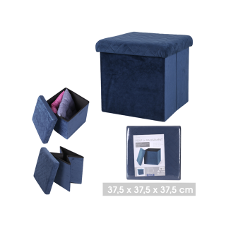 Petit pouf pliable Velvet bleu