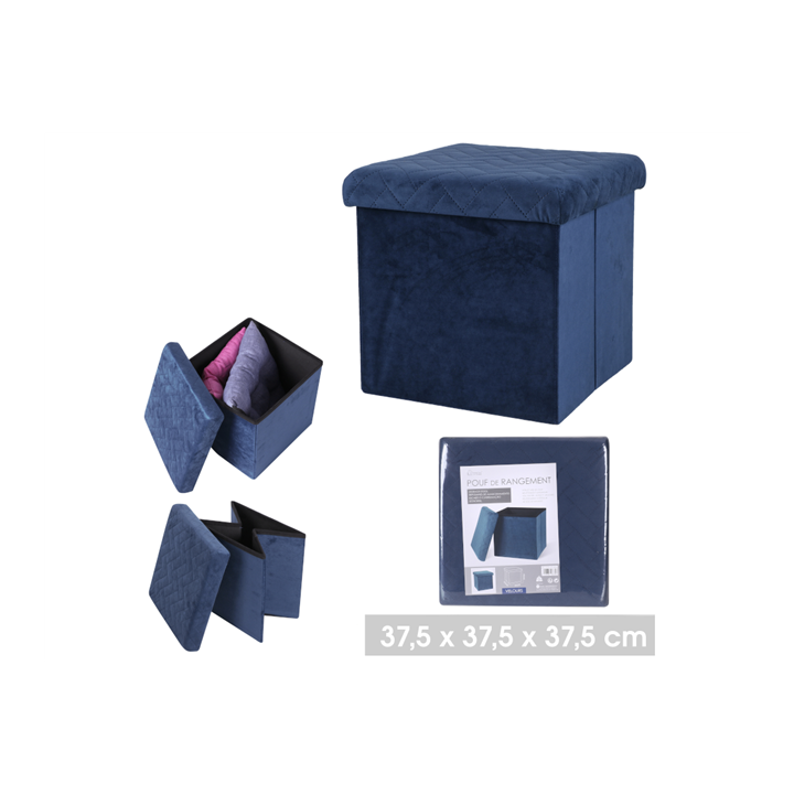 Petit pouf pliable Velvet bleu