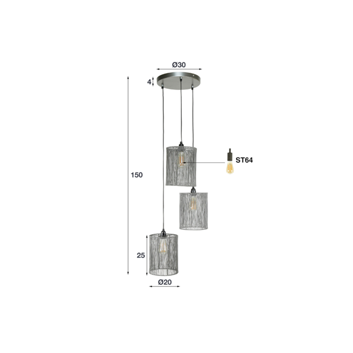 Suspension 3L metal/noir