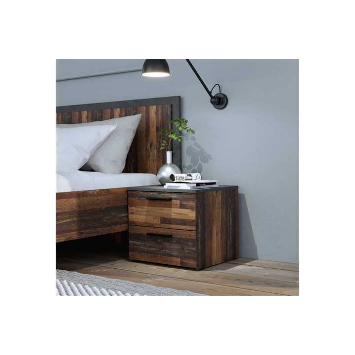 Chevet Attalyar bois vintage/gris foncé