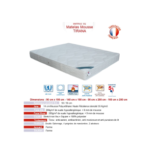 Matelas 140x200 Tirana mousse polyurethane