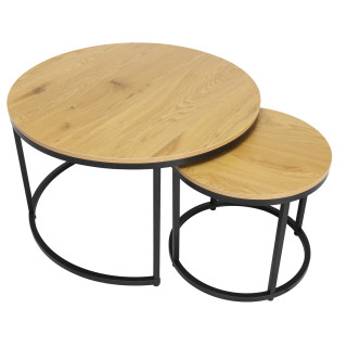 Set de 2 tables de salon Grace mélamine/métal noir