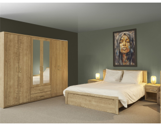 Chambre à coucher Cara ( Armoire 6 portes+ lit 160 x 200 cm + 2 chevets )