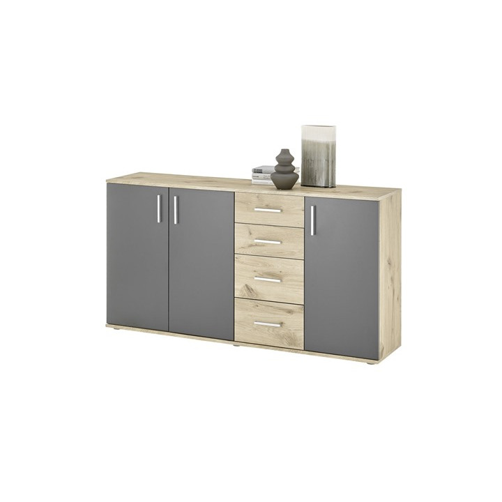 Commode 3P/4T BC 1040 chêne viking/gris