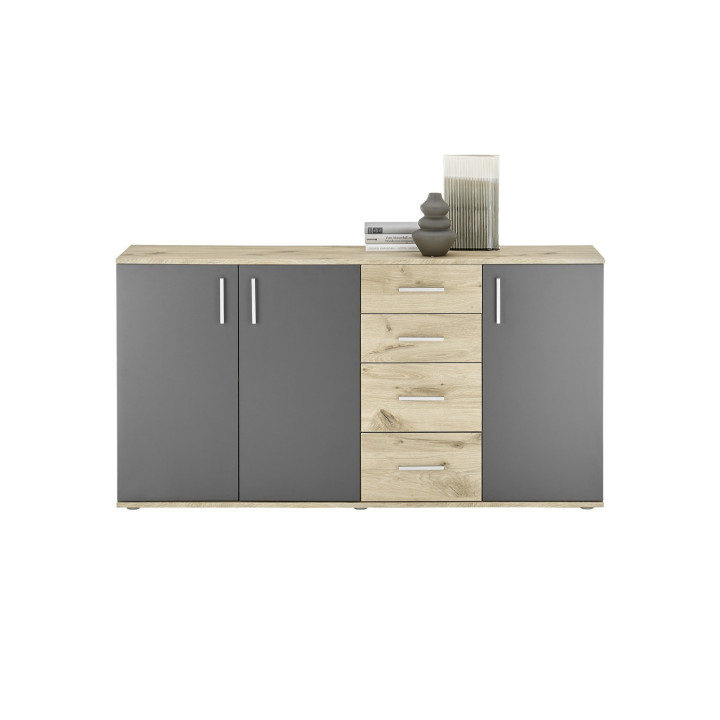 Commode 3P/4T BC 1040 chêne viking/gris