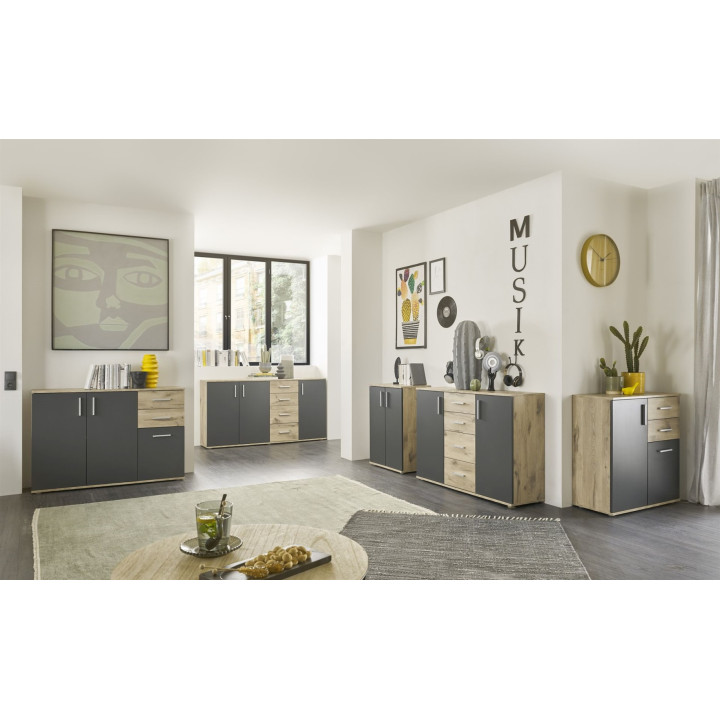 Commode 3P/4T BC 1040 chêne viking/gris