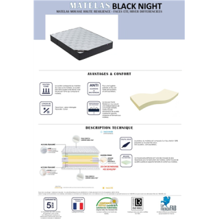 Matelas 140x190 Black Night mousse haute résilience