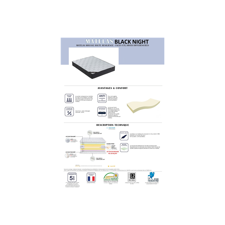 Matelas 140x190 Black Night mousse haute résilience