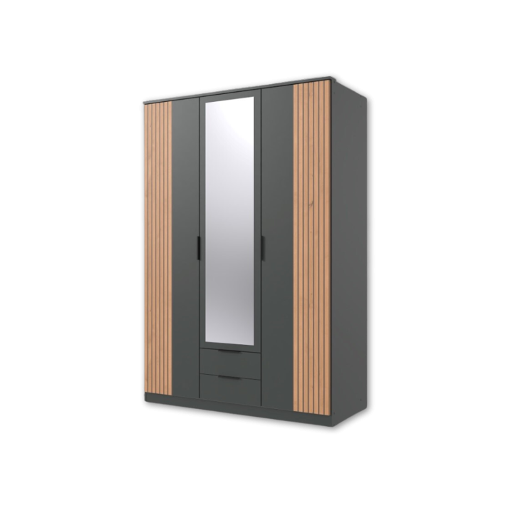 Armoire 3 portes Luebeck graphite/ aspect clayette artisan
