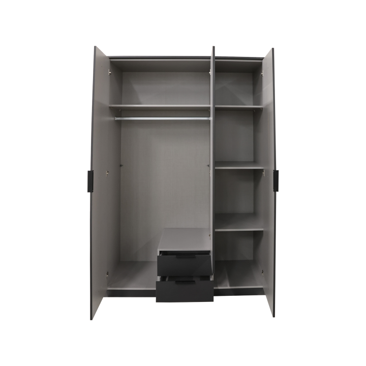 Armoire 3 portes Luebeck graphite/ aspect clayette artisan