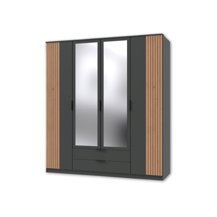 Armoire 4 portes Luebeck graphite/aspect clayette artisan