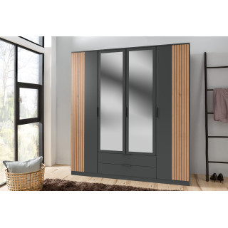 Armoire 4 portes Luebeck graphite/aspect clayette artisan