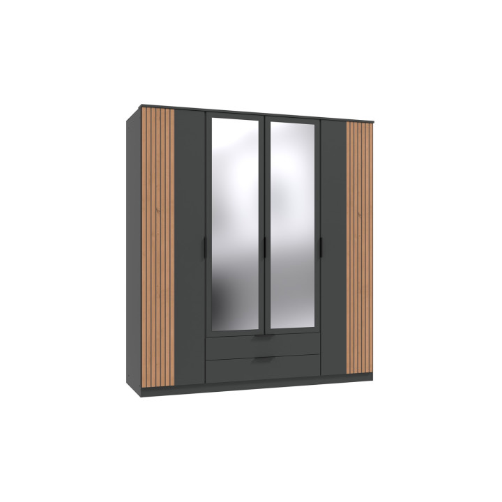 Armoire 4 portes Luebeck graphite/aspect clayette artisan