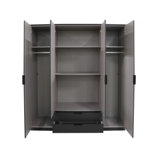 Armoire 4 portes Luebeck graphite/aspect clayette artisan