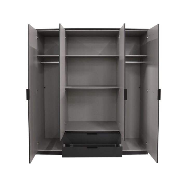 Armoire 4 portes Luebeck graphite/aspect clayette artisan