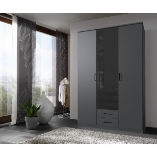 Armoire 3 portes Soest graphite/verre noir