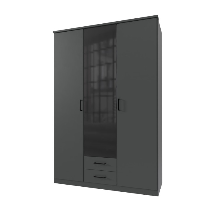Armoire 3 portes Soest graphite/verre noir