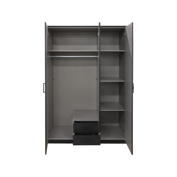 Armoire 3 portes Soest graphite/verre noir