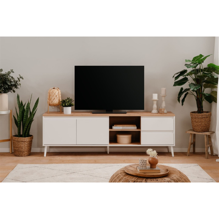 Meuble TV Linz chêne artisan/blanc
