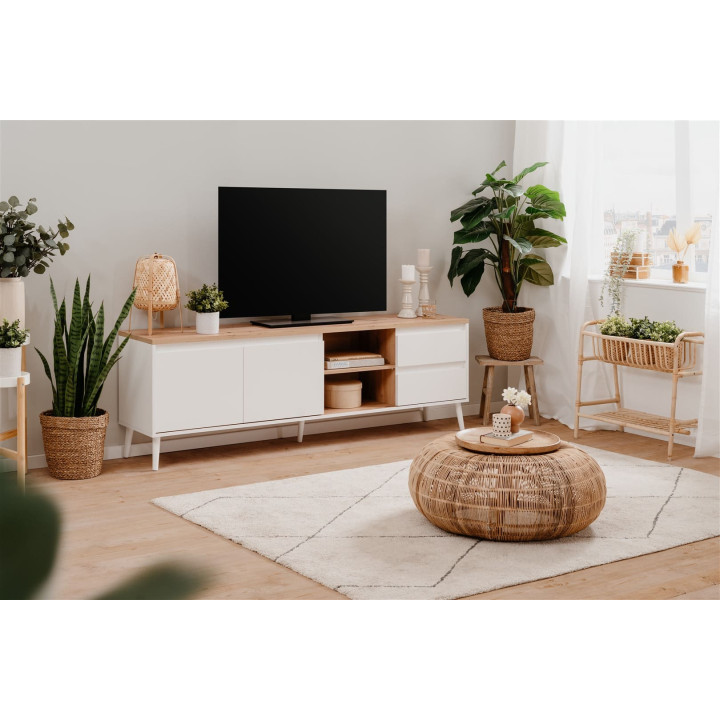 Meuble TV Linz chêne artisan/blanc