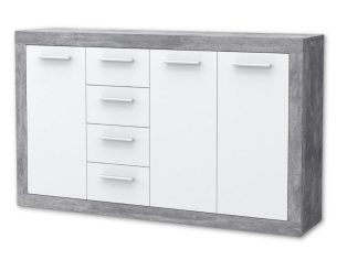 Commode 3P/4T Baccio blanc/béton