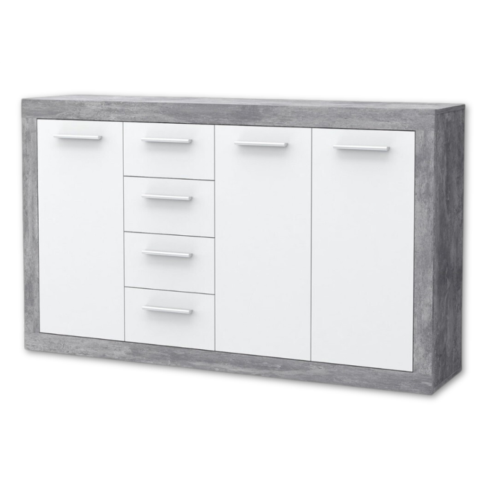 Commode 3P/4T Baccio blanc/béton