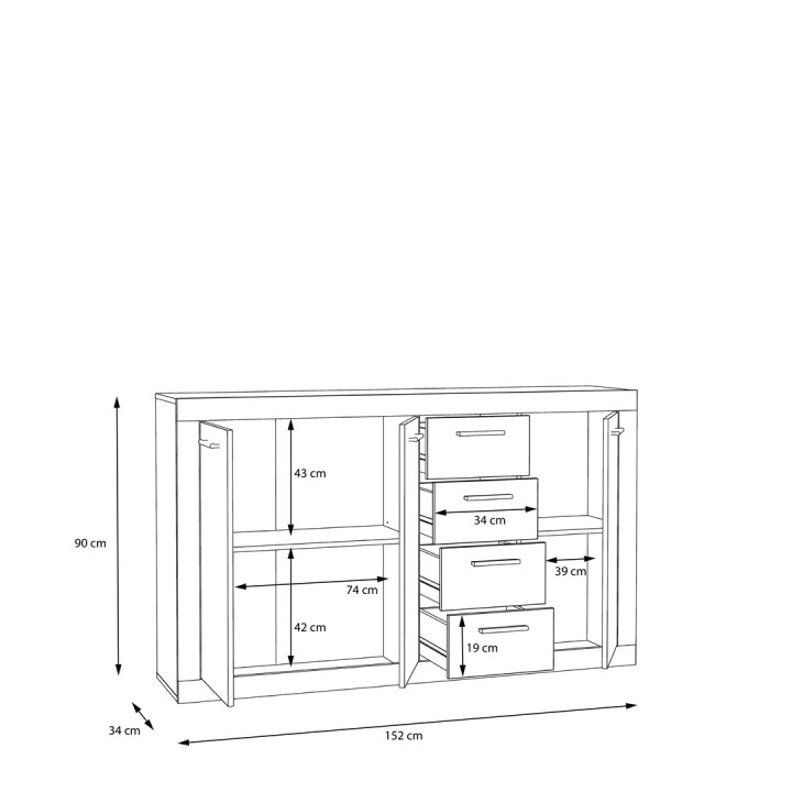 Commode 3P/4T Baccio blanc/chêne