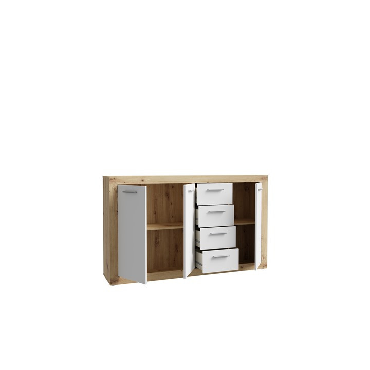 Commode 3P/4T Baccio blanc/chêne