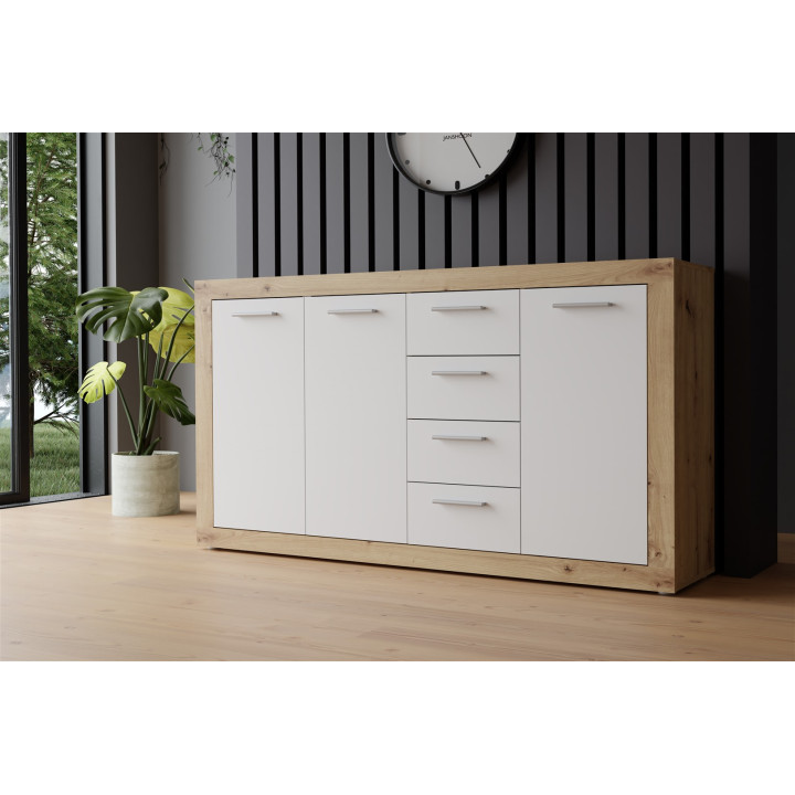 Commode 3P/4T Baccio blanc/chêne