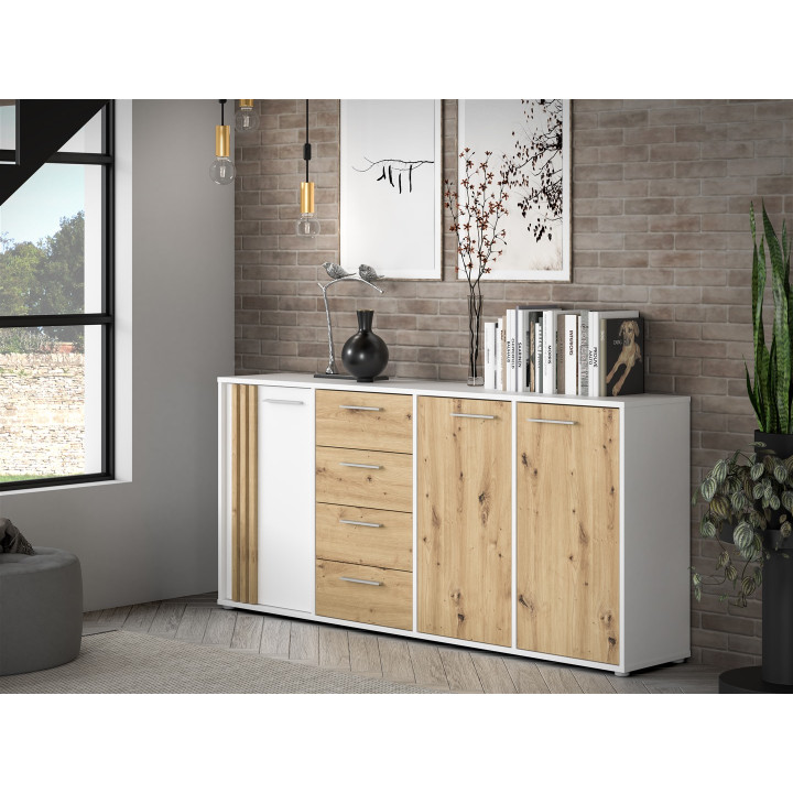Commode 3P3TB4T Cardigan chêne artisan/blanc