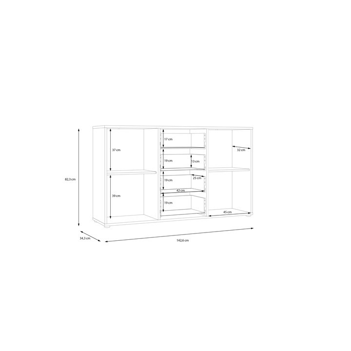 Commode 2P2TB4T Cardigan chêne artisan/noir