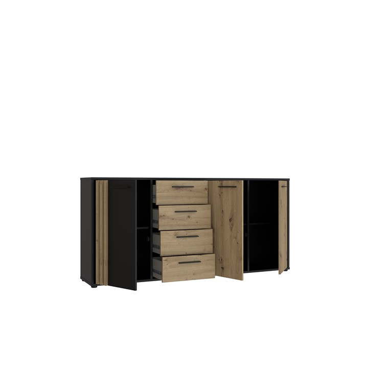 Commode 3P3TB4T Cardigan chêne artisan/noir