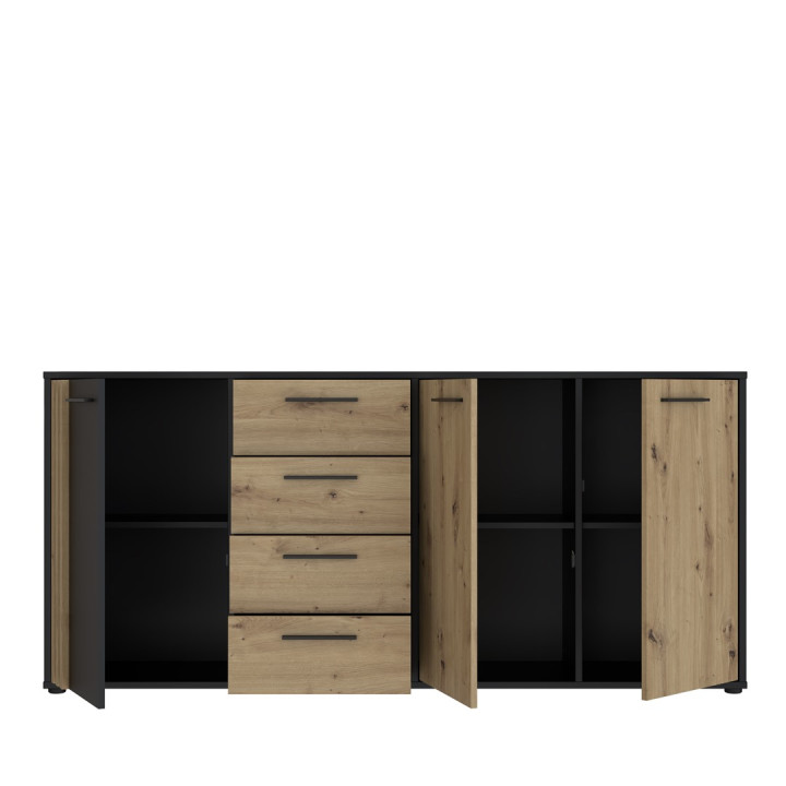 Commode 3P3TB4T Cardigan chêne artisan/noir
