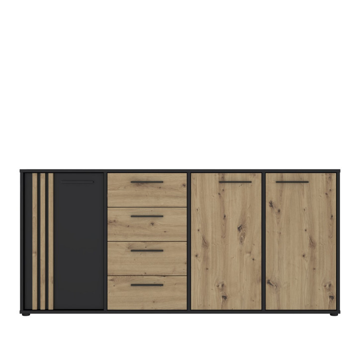 Commode 3P3TB4T Cardigan chêne artisan/noir
