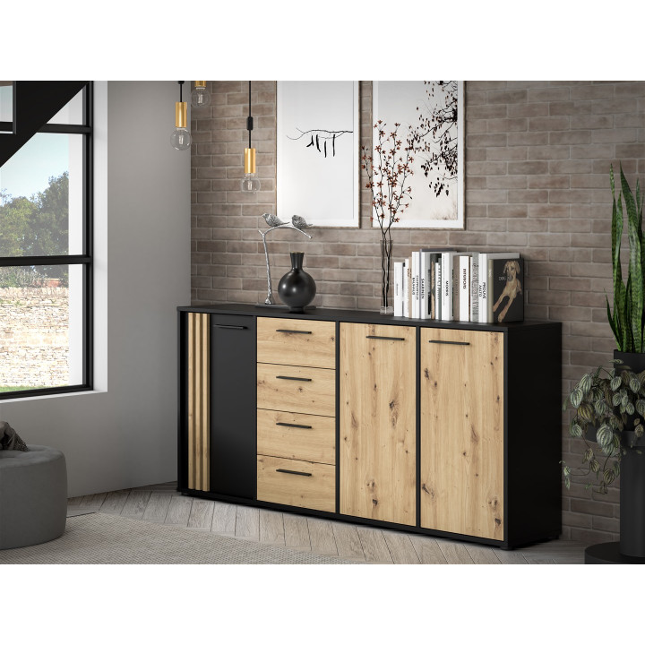 Commode 3P3TB4T Cardigan chêne artisan/noir