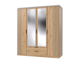 Armoire 4 portes (2 miroir) Luebeck graphite/aspect clayette artisan