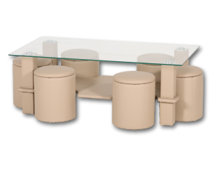 Table de salon + 6 pouf Nora beige