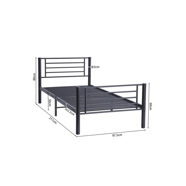 Lit 90x200 Sammy gris foncé